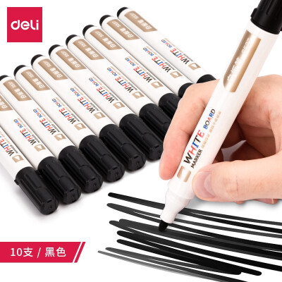 得力(deli)可擦白板笔 办公教学会议白板笔 办公用品 黑色10支/盒DL-33528