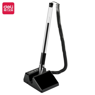 得力(deli)0.5mm旋转台笔柜台桌面专用 可粘贴台式中性笔单支