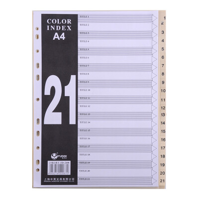 富得快 A4索引 11孔PP彩色 索引纸 分页纸 隔页纸 分类卡 21页 FD2100 数字索引 A4