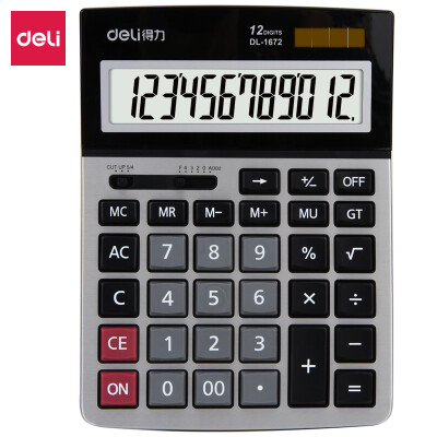 得力(deli)双电源商务办公桌面计算器 12位大屏塑胶按键桌面计算机DL-1672