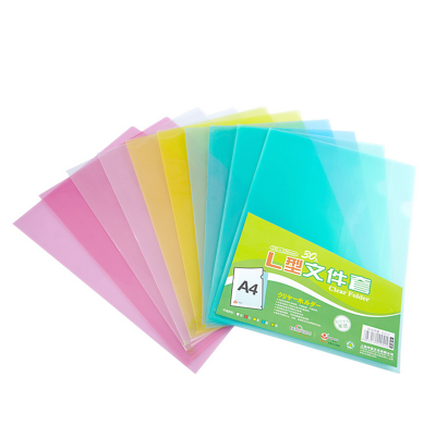 富得快A4彩色单页夹 透明单片文件夹L形软胶套 30个/包 红色 红色