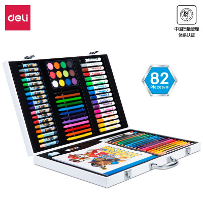 得力(deli)82件绘画套装 学生文具开学大礼包(水彩笔彩铅蜡笔油画棒颜料图画本卷笔刀)儿童画画美术 75402