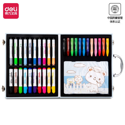 得力(deli)绘画套装 儿童开学礼物礼盒/绘画用品大礼包52件套画画礼盒(水彩笔油画棒画画本)75404