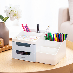 得力(deli)8900 九格桌面收纳盒/笔筒 抽屉式 浅蓝