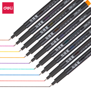 得力彩色勾线笔水彩描线笔手绘描边笔勾画笔套装国画学生儿童美术专用细画笔水彩画油画s572水性勾线笔硬细