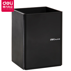 得力9146金属CEO笔筒 钢制黑色商务办公笔筒 办公室用笔桶可定制