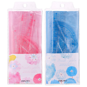 得力9596小学生套尺彩色透明尺子套装直尺三角尺量角器尺子套装