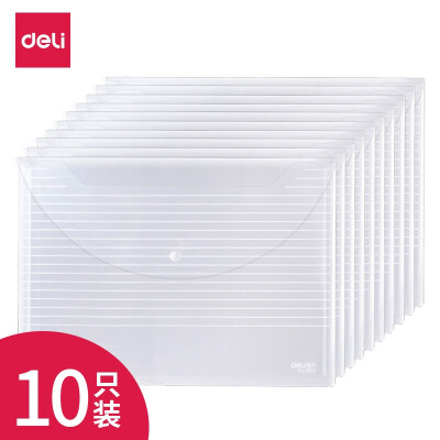 得力（deli） A4透明文件袋防水学生档案袋资料袋办公用品 按扣横条 10只装 5502