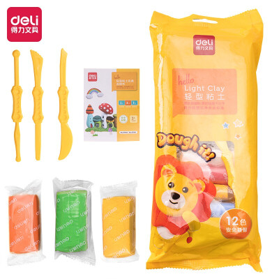 得力(deli)12色彩泥轻型黏土套装 儿童手工DIY彩泥橡皮泥 袋装粘土67850